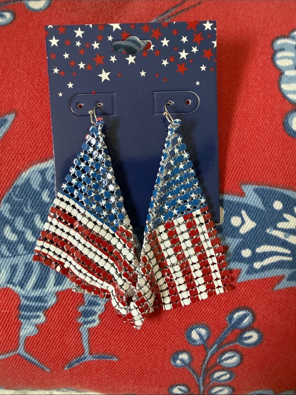 Patriotic Red White & Blue Rhinestone Flag Earrings